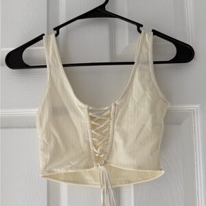 Oh Polly Cream Lace-Up Crop Top US 4/S
